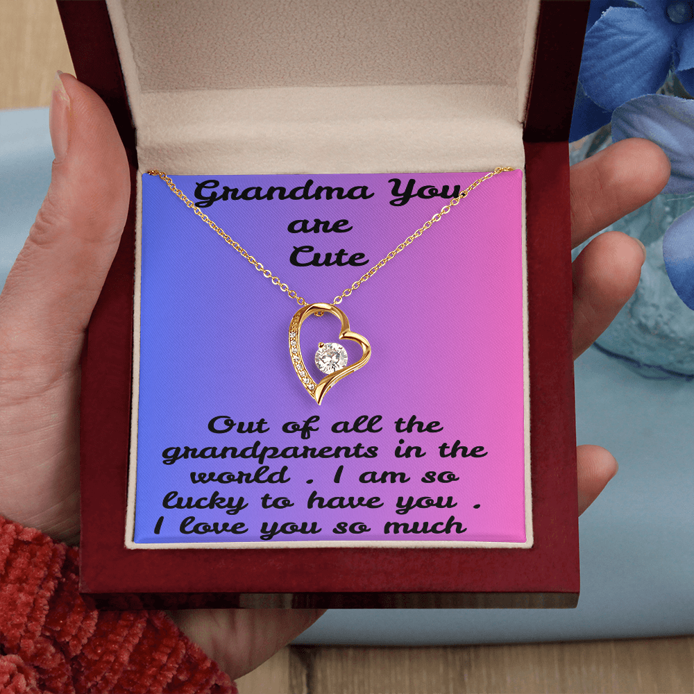 Grandma Gift Necklace – “Grandma, You Are Cute” Message Card Jewelry – Sentimental Gift for Grandmother – Birthday, Christmas & Mother's Day Gift