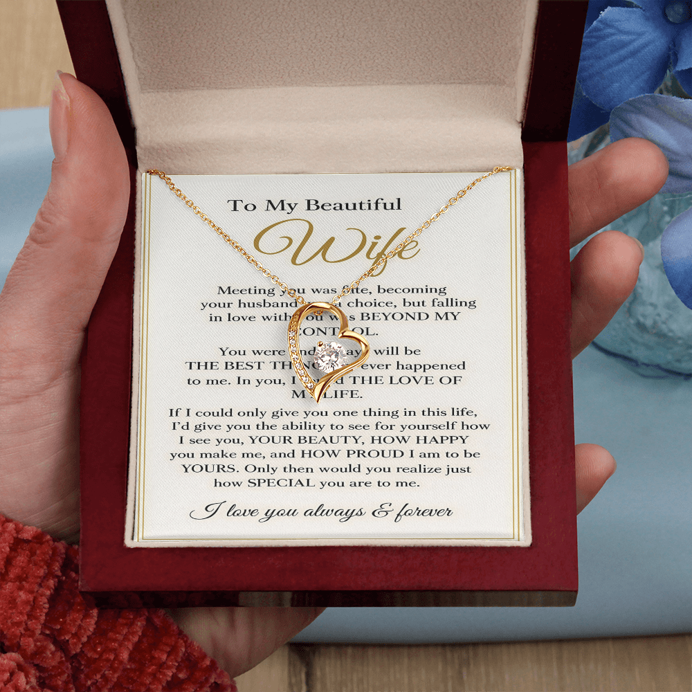 To My Beautiful Wife – Forever Love Necklace – Romantic Wife Gift, Anniversary Jewelry, Luxury Message Card