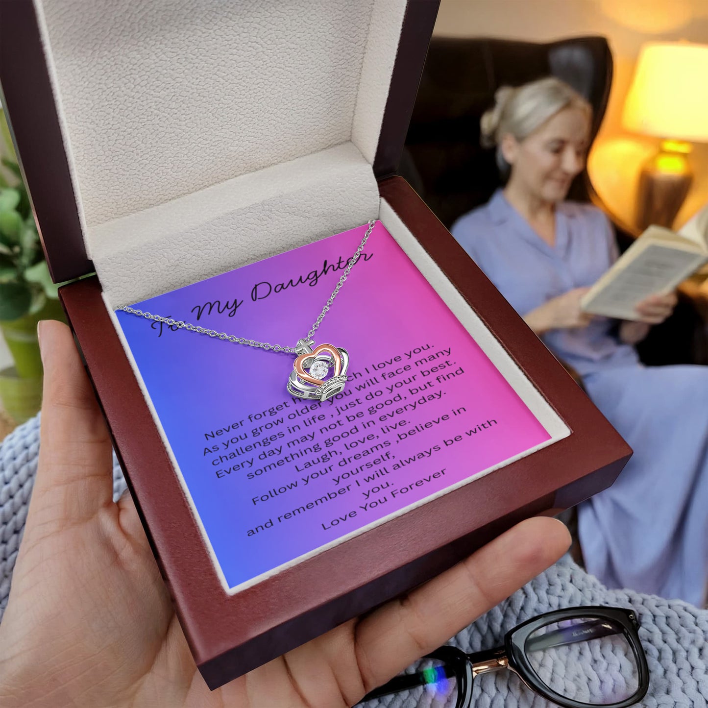 To My Daughter Gift – Meaningful Message Card – Sentimental Jewelry Gift for Daughter – Inspirational Birthday Gift from Mom or Dad – Love You Forever