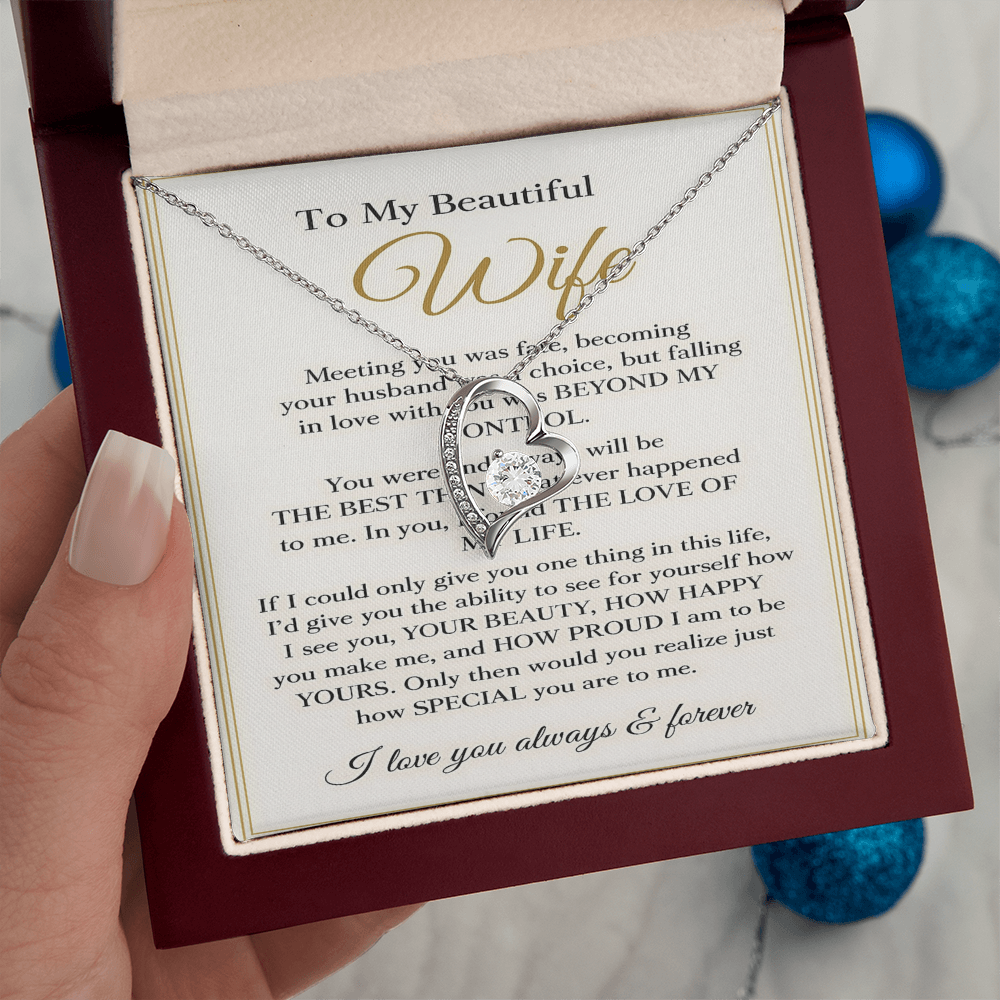 To My Beautiful Wife – Forever Love Necklace – Romantic Wife Gift, Anniversary Jewelry, Luxury Message Card