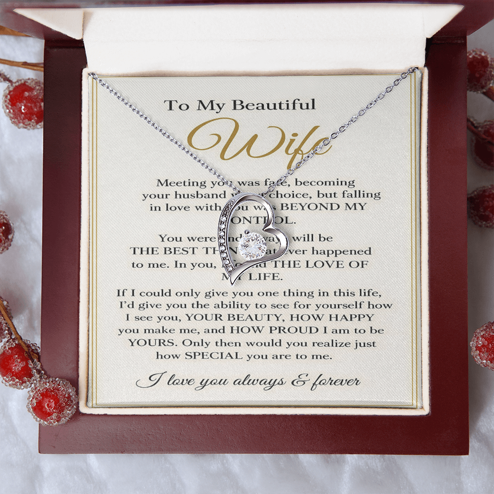 To My Beautiful Wife – Forever Love Necklace – Romantic Wife Gift, Anniversary Jewelry, Luxury Message Card
