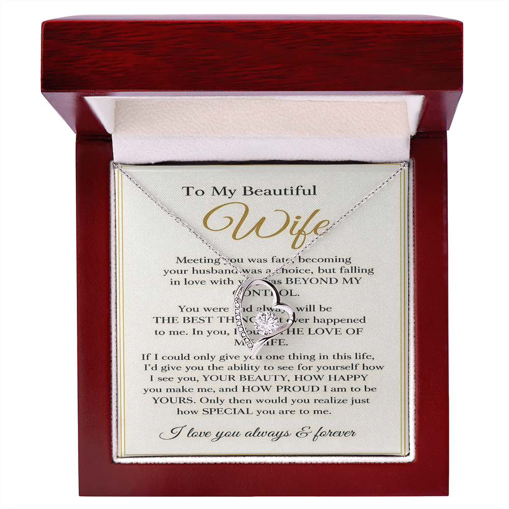 To My Beautiful Wife – Forever Love Necklace – Romantic Wife Gift, Anniversary Jewelry, Luxury Message Card
