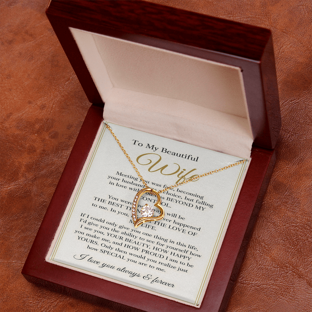 To My Beautiful Wife – Forever Love Necklace – Romantic Wife Gift, Anniversary Jewelry, Luxury Message Card