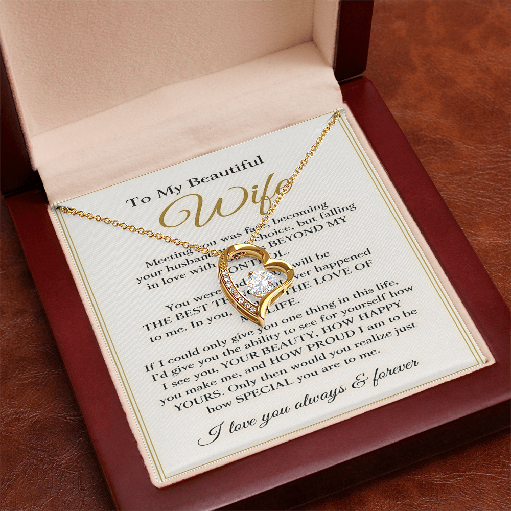 To My Beautiful Wife – Forever Love Necklace – Romantic Wife Gift, Anniversary Jewelry, Luxury Message Card
