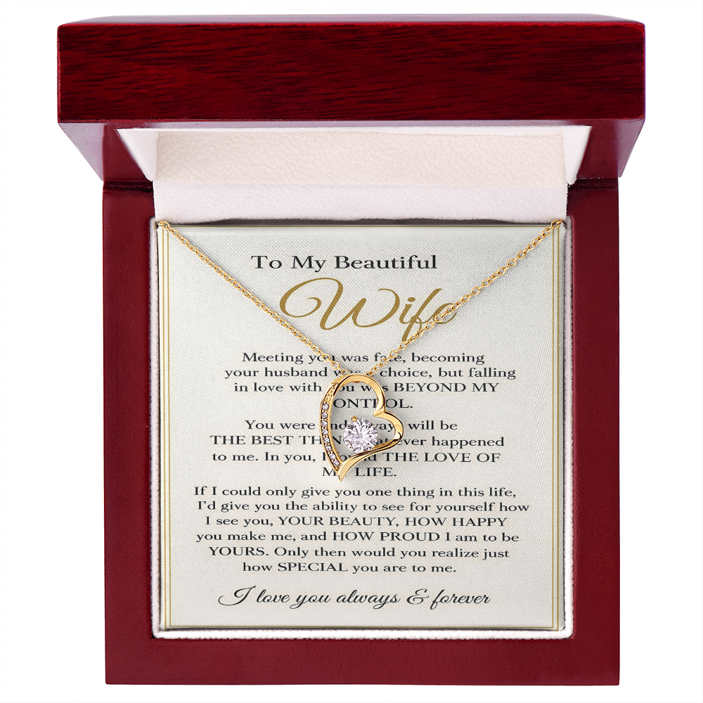 To My Beautiful Wife – Forever Love Necklace – Romantic Wife Gift, Anniversary Jewelry, Luxury Message Card