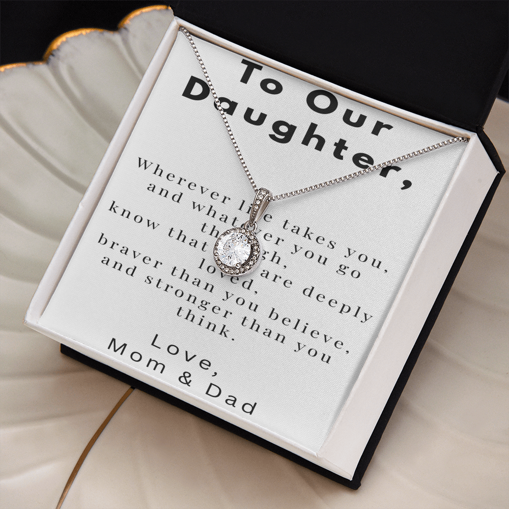 To Our Daughter Necklace Gift – Meaningful Message Card from Parents – Birthday, Graduation, Encouragement Gift