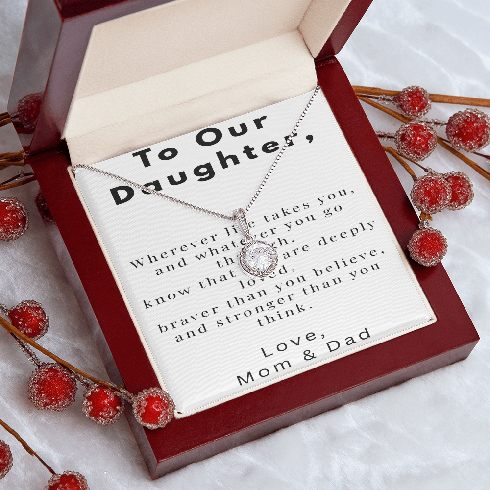 To Our Daughter Necklace Gift – Meaningful Message Card from Parents – Birthday, Graduation, Encouragement Gift