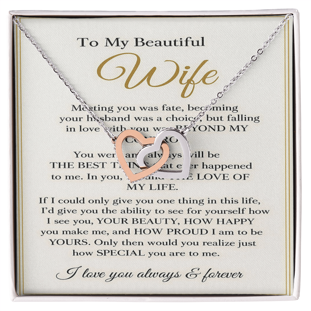 To My Beautiful Wife – Interlocking Hearts Necklace – Romantic Anniversary Gift with Message Card