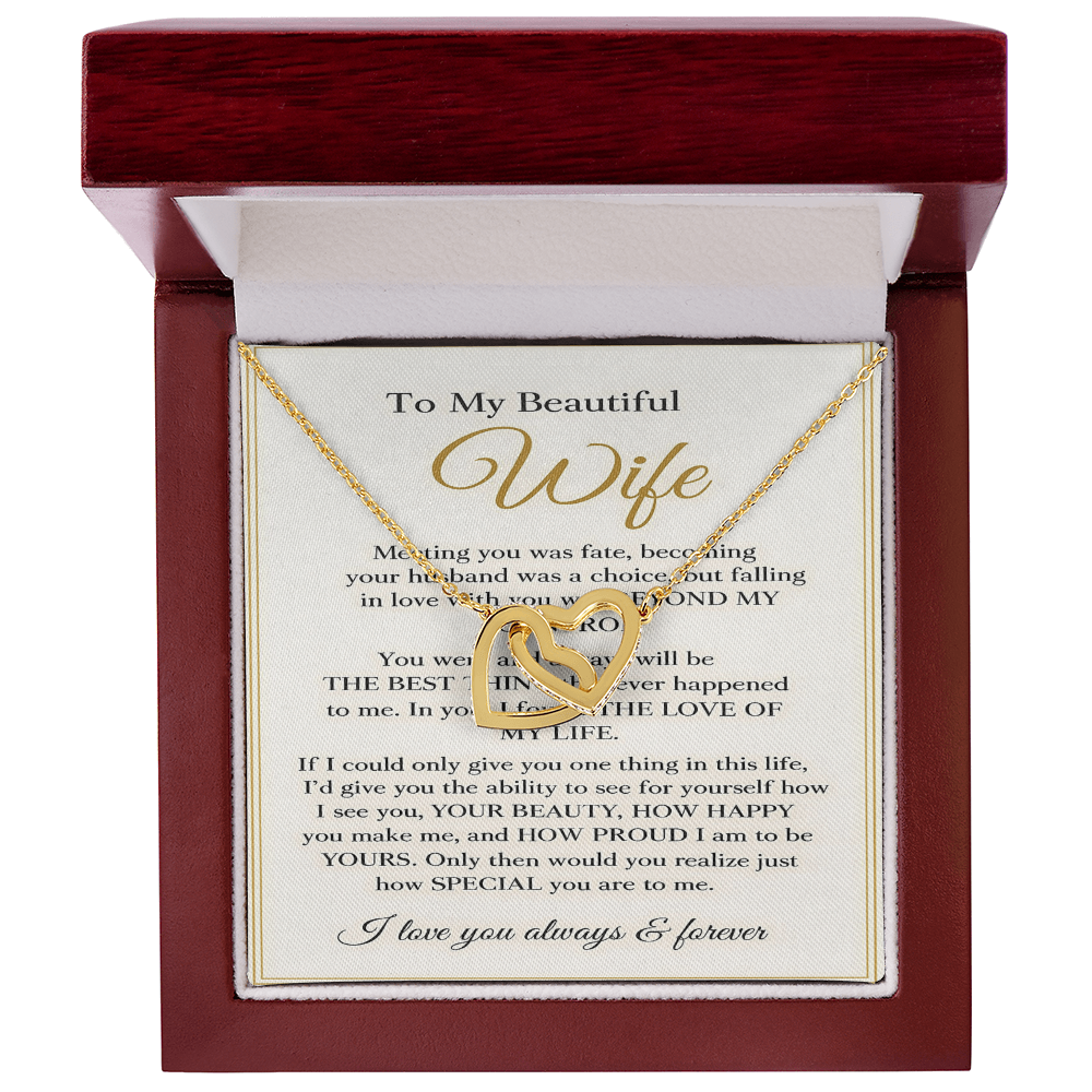 To My Beautiful Wife – Interlocking Hearts Necklace – Romantic Anniversary Gift with Message Card