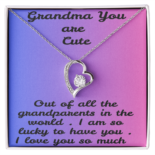 Grandma Gift Necklace – “Grandma, You Are Cute” Message Card Jewelry – Sentimental Gift for Grandmother – Birthday, Christmas & Mother's Day Gift