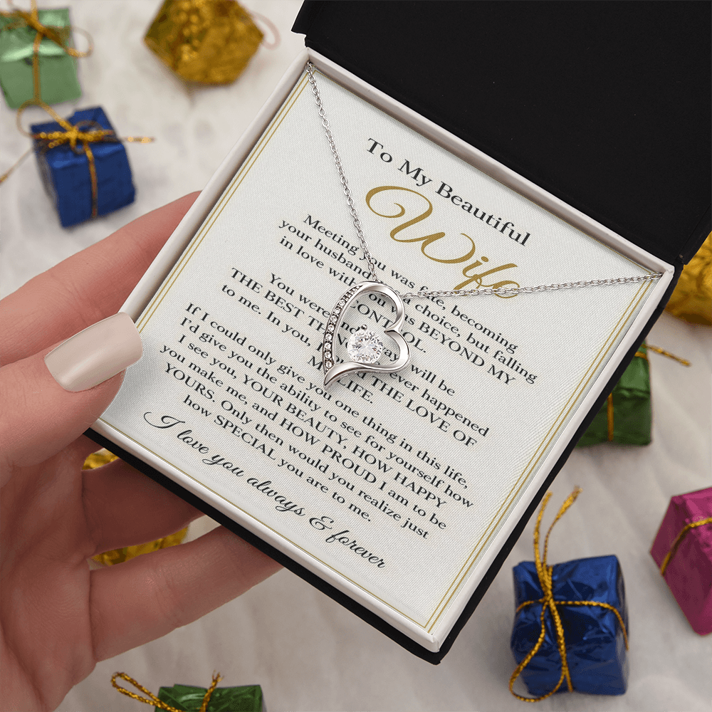 To My Beautiful Wife – Forever Love Necklace – Romantic Wife Gift, Anniversary Jewelry, Luxury Message Card