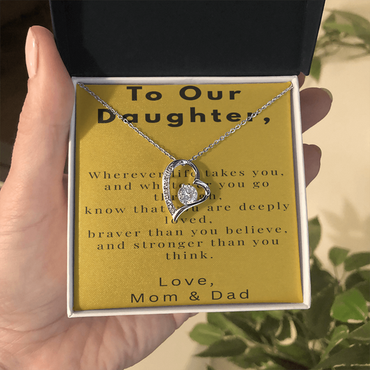 To Our Daughter Necklace Gift – Meaningful Message Card from Parents – Birthday, Graduation, Encouragement Gift
