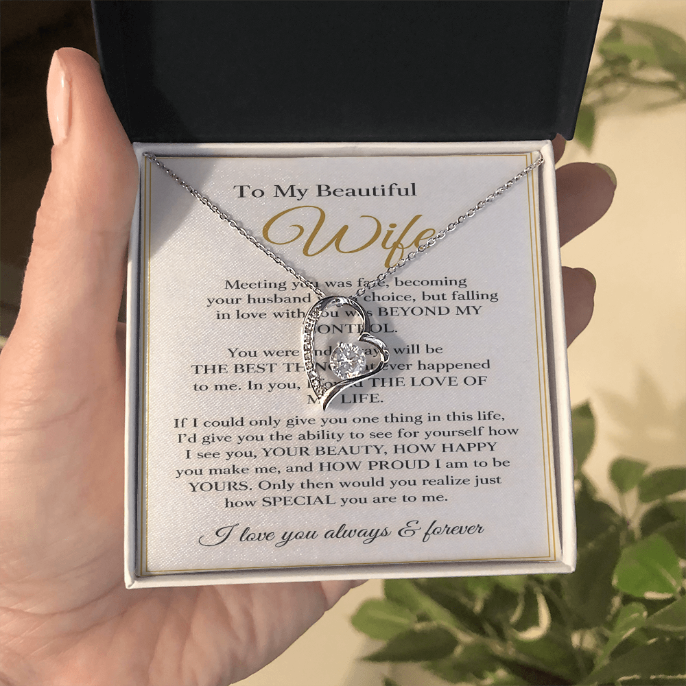To My Beautiful Wife – Forever Love Necklace – Romantic Wife Gift, Anniversary Jewelry, Luxury Message Card