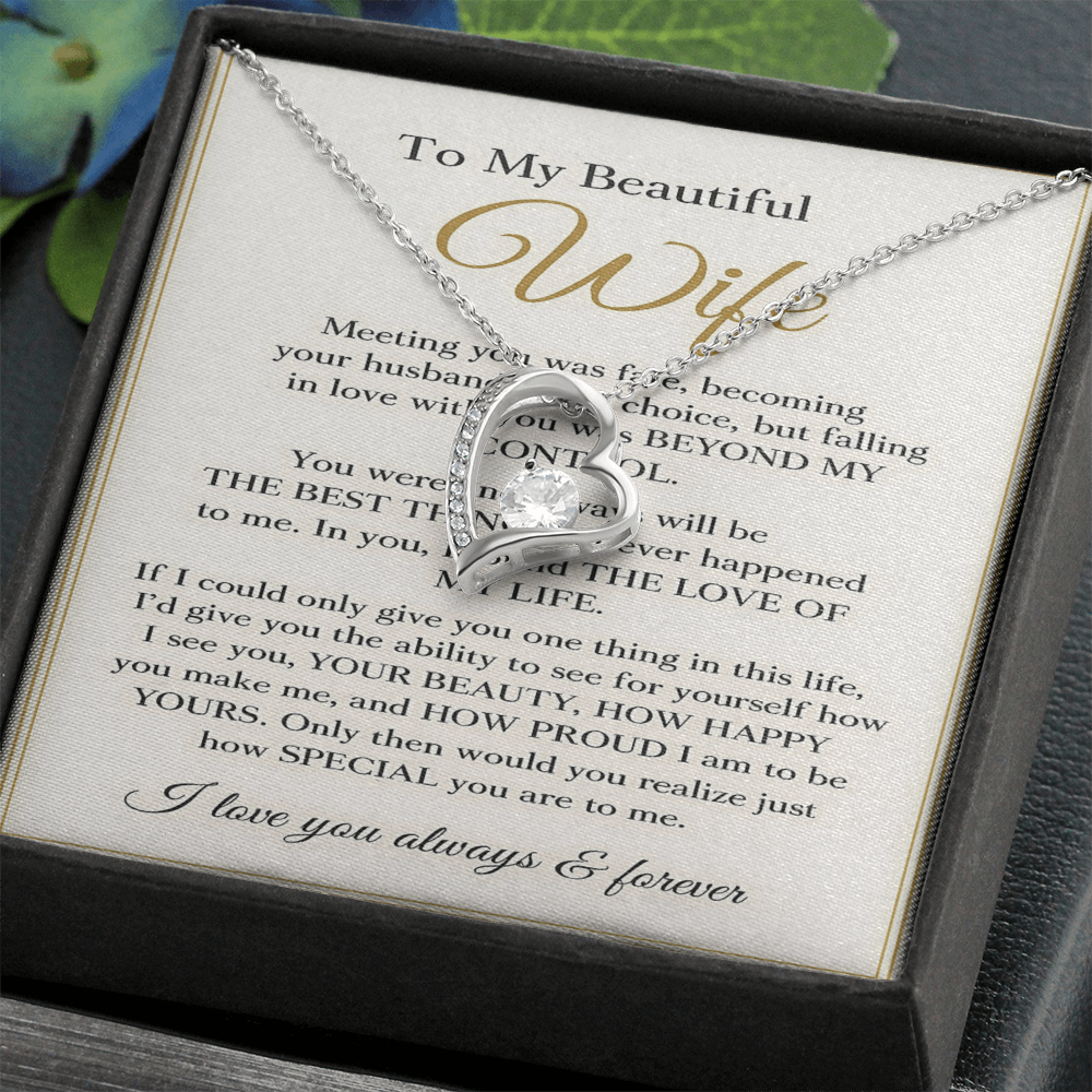 To My Beautiful Wife – Forever Love Necklace – Romantic Wife Gift, Anniversary Jewelry, Luxury Message Card