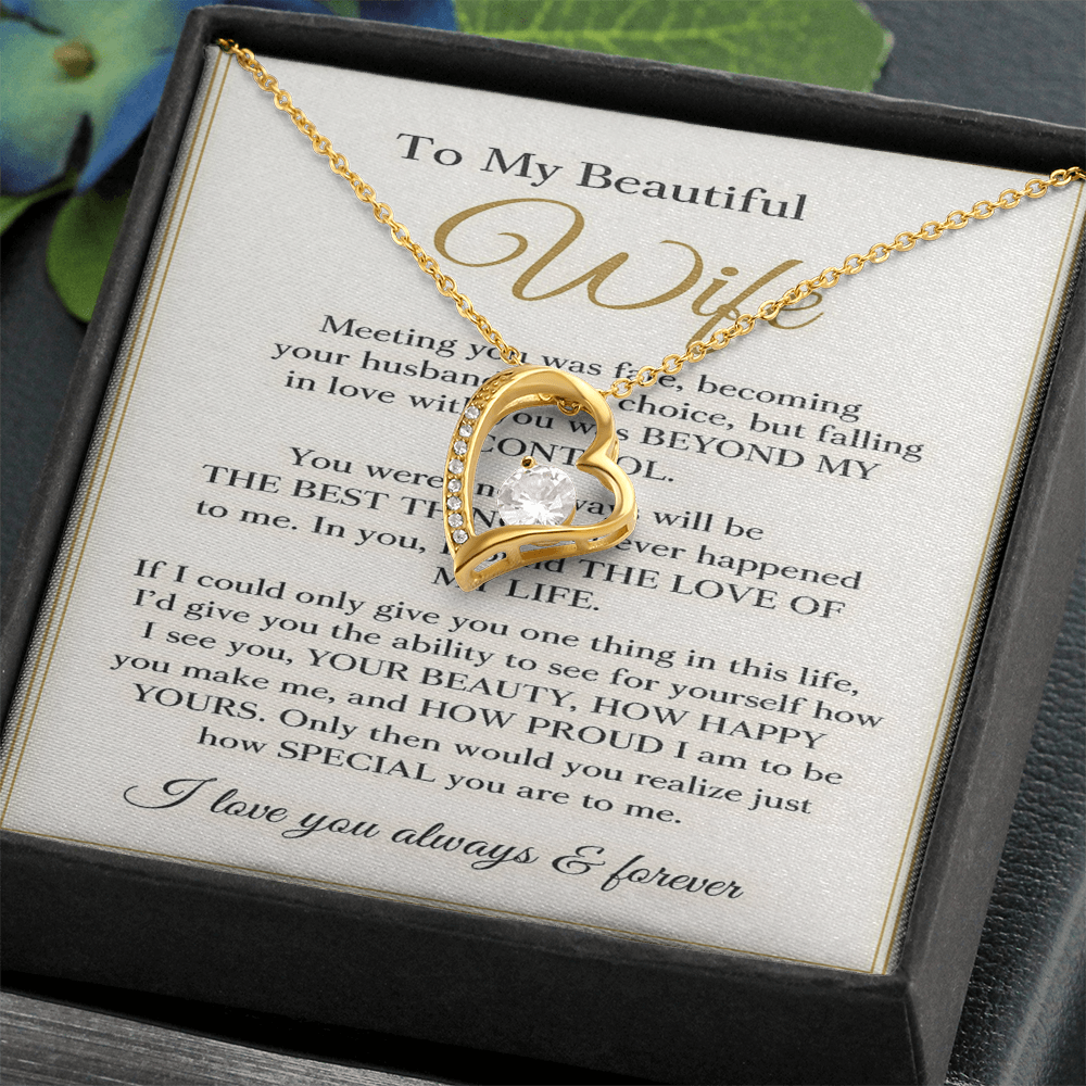 To My Beautiful Wife – Forever Love Necklace – Romantic Wife Gift, Anniversary Jewelry, Luxury Message Card